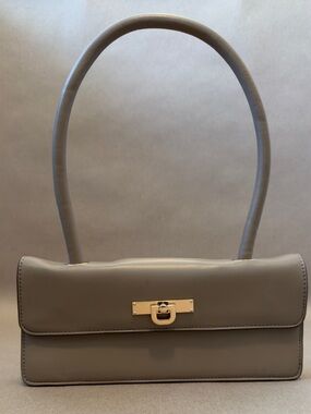 Classic Taupe Shoulder Bag with Gold Hardware